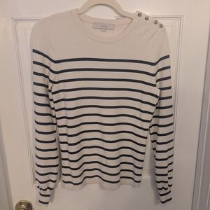 LOFT Cream and Black Striped Long Sleeve Top